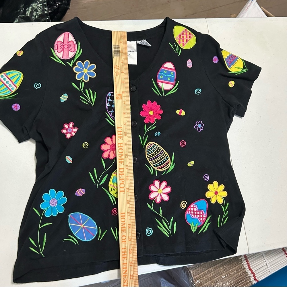 Michael Simon Light Easter Button Down Blouse Med… - image 5